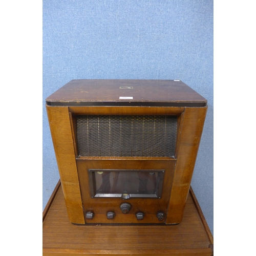 330 - A vintage H.M.V. walnut valve radio