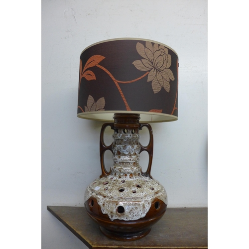 352 - A West German brown glazed porcelain table lamp