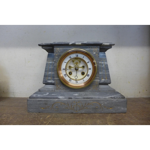 355 - A 19th Century French grey marble mantle clock