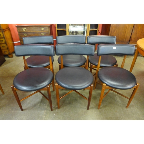 64 - A set of six G-Plan Fresco teak and black vinyl dining chairs