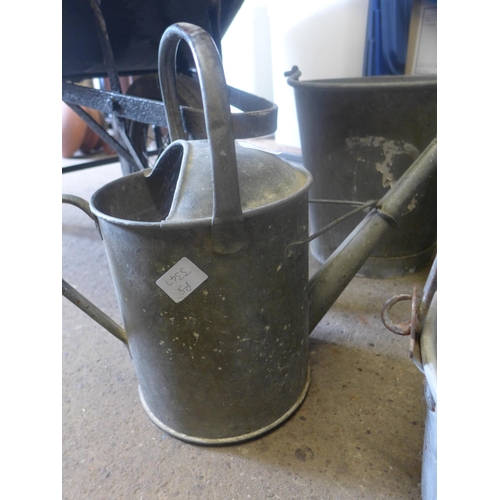 2060 - Galvanized watering can and 3 pails/buckets