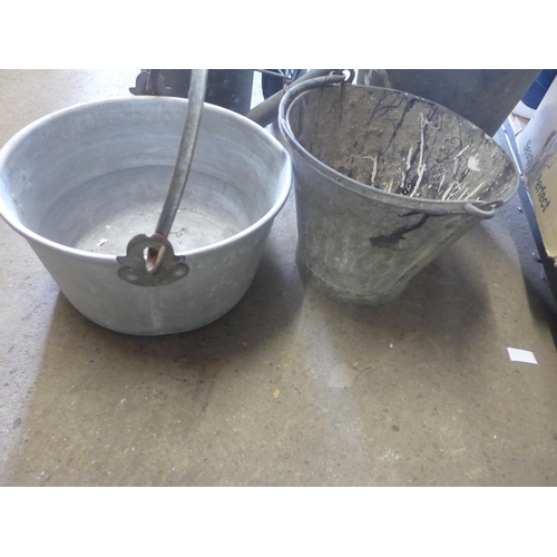 2060 - Galvanized watering can and 3 pails/buckets