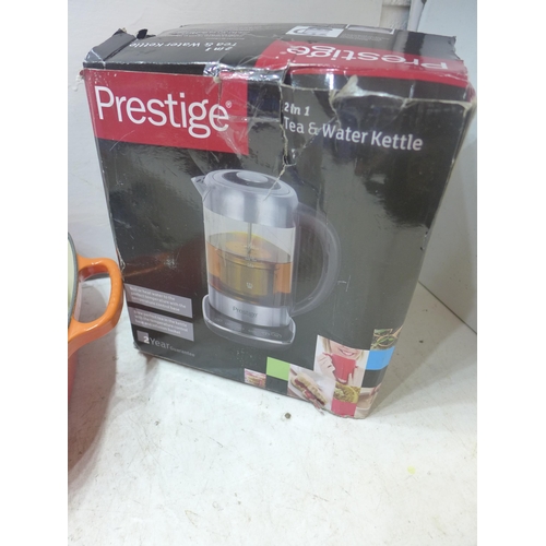 2178 - Bag of misc. items, including sockets, switches, Prestige water kettle/cafetiere - boxed and 15 x 12... 