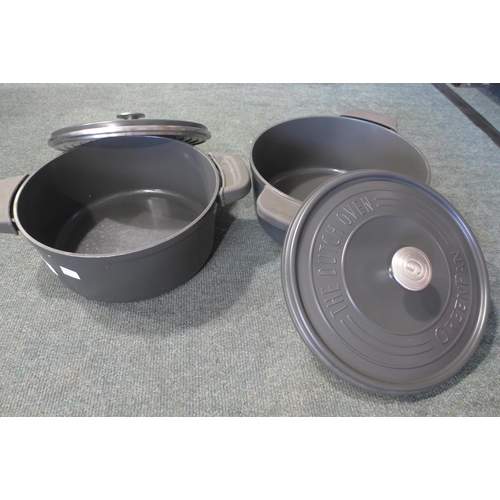 3004 - Two Greenpan Feather Casserole Pots - 26cm (262-88)  * This lot is subject to vat