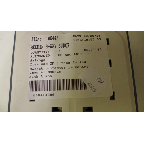 3118 - Belkin 8-Way Surge protected extension lead and a wireless phone charger (262-435)  * This lot is su... 