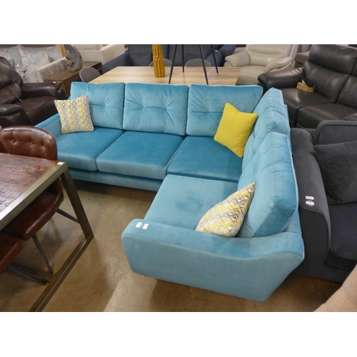 1306 - A turquoise velvet and button back cushioned LHF corner sofa