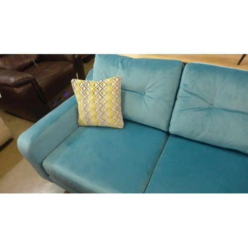 1306 - A turquoise velvet and button back cushioned LHF corner sofa