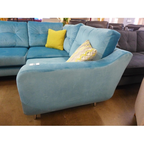 1306 - A turquoise velvet and button back cushioned LHF corner sofa