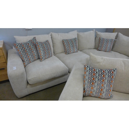 1333 - A Champagne upholstered corner sofa and loveseat with a set of scatter cushions