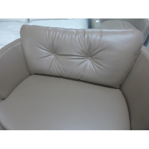 1355 - A mocha tan leather upholstered button back loveseat with footstool