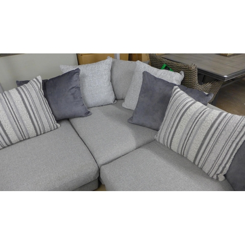 1429 - A cloud grey textured weave upholstered corner sofa