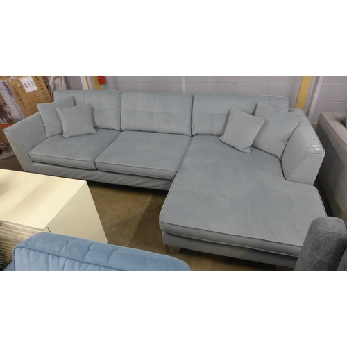 1439 - A diamond blue velvet RHF sofa/chaise