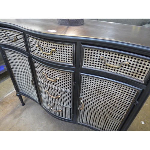 1449 - An industrial style sideboard with rattan detail