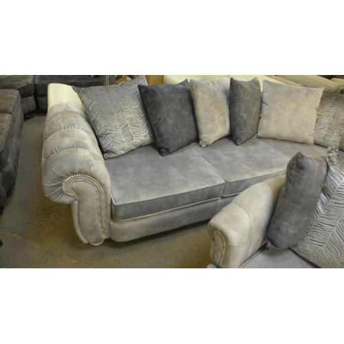 1470 - A Dynasty silver upholstered and studded corner sofa and swivel loveseat with footstool * This lot i... 