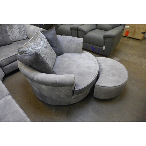 1470 - A Dynasty silver upholstered and studded corner sofa and swivel loveseat with footstool * This lot i... 