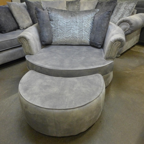 1470 - A Dynasty silver upholstered and studded corner sofa and swivel loveseat with footstool * This lot i... 