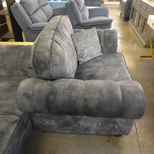 1479 - A pair of Dynasty charcoal upholstered and studded two seater sofas and loveseat * This lot is subje... 