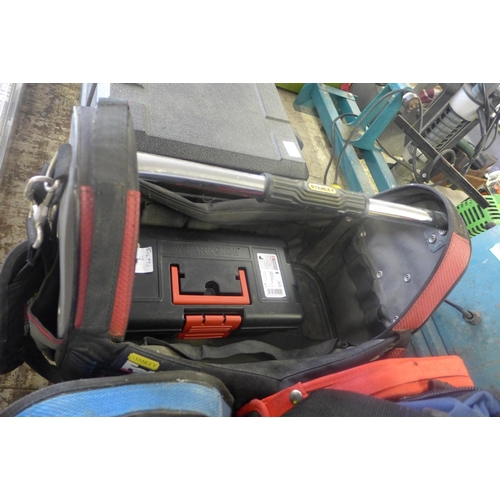 2096 - Four tool bags (Fatmax/Draper/Stanley) and Parkside plastic tool box