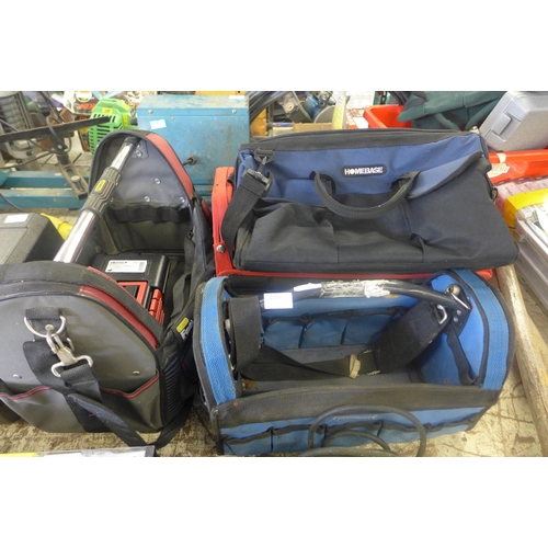 2096 - Four tool bags (Fatmax/Draper/Stanley) and Parkside plastic tool box