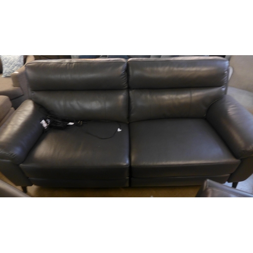 1302 - A grey leather 2.5 seater power recliner