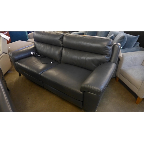 1302 - A grey leather 2.5 seater power recliner