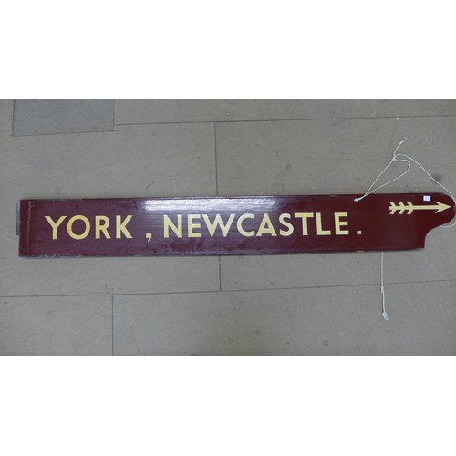 327 - A vintage post-war British Railways east coast mainline York-Newcastle railway platform double-sided... 