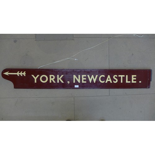 327 - A vintage post-war British Railways east coast mainline York-Newcastle railway platform double-sided... 