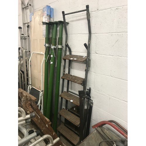 2294 - Metal step ladder, wooden step ladder and sash clamp