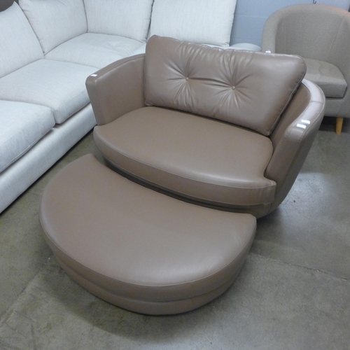 1355 - A mocha tan leather upholstered button back loveseat with footstool