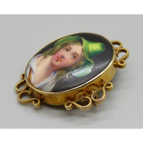 1049 - A 9ct gold mounted portrait brooch, 9.2g, portrait 24mm wide