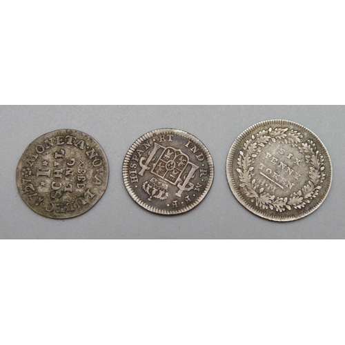 1052 - A London six penny silver token and two other silver coins