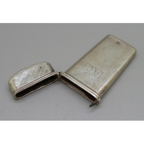 1057 - A Victorian silver etui, Birmingham 1845, Yapp & Woodward, with initials, 58mm, some dents