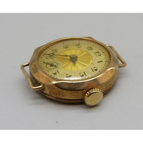 1064 - A 9ct gold wristwatch head, 25cm