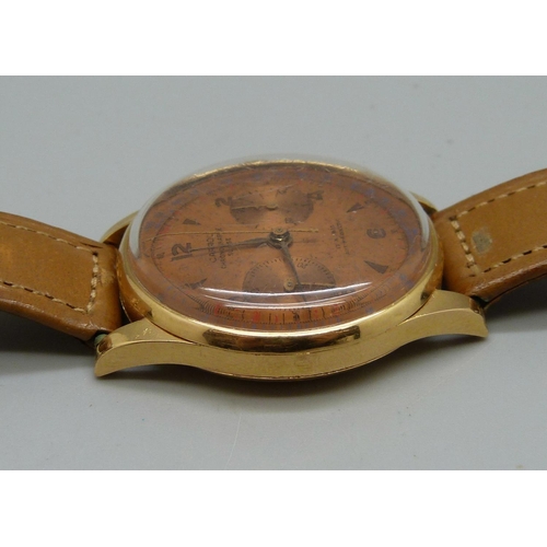 1072 - An 18ct gold cased Carrol Chronographe Suisse wristwatch, 36mm case