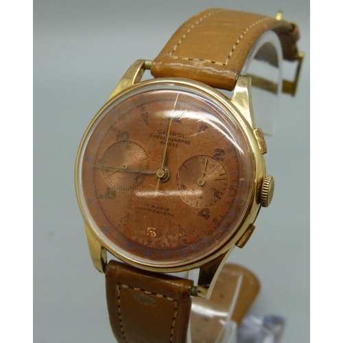 1072 - An 18ct gold cased Carrol Chronographe Suisse wristwatch, 36mm case