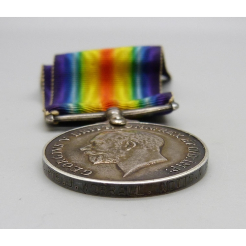 1083 - A WWI British War medal, 23460 Pte. J. Worrall, Notts & Derby R.