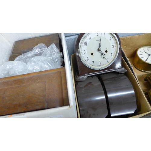 1129 - Four boxes of clocks and clock parts and a Hermle wall clock **PLEASE NOTE THIS LOT IS NOT ELIGIBLE ... 