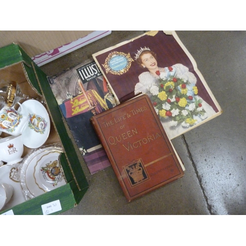 1156 - A box of Royalty ephemera, scrap books, Illustrated London News, Royalty stamps, The Life and Times ... 