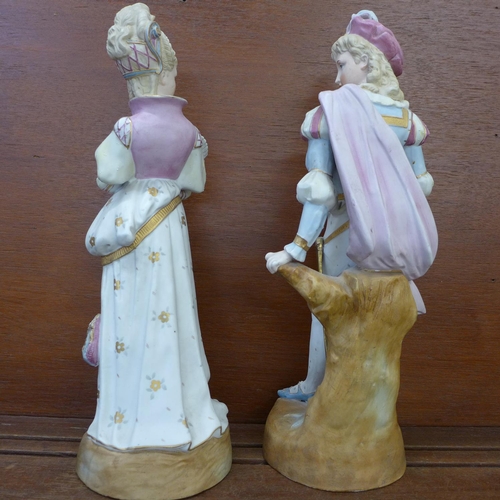 606 - Two continental porcelain figures, both a/f (head), 43cm