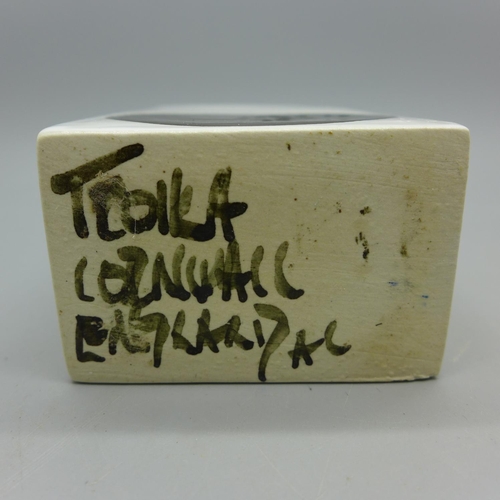 612 - A small Troika vase, signed to the base, 11.5cm