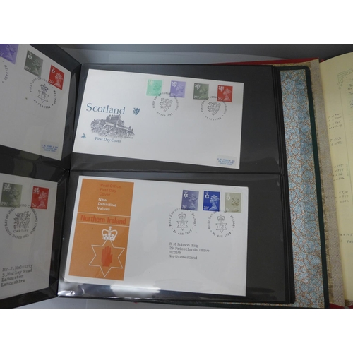 715 - GB Machins stamps in two albums, one of fine used stamps including 1/2d side band and one of first d... 