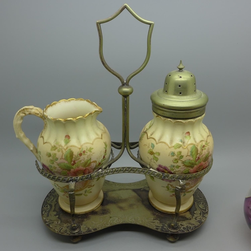 722 - A Carlton Ware condiment and stand, a Beswick Laurel & Hardy salt and pepper pot, a/f, and a Langham... 