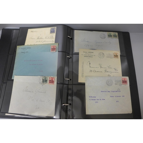 732 - Stamps;-Belgium postal history and first day covers in an album with a number of German Occupation i... 