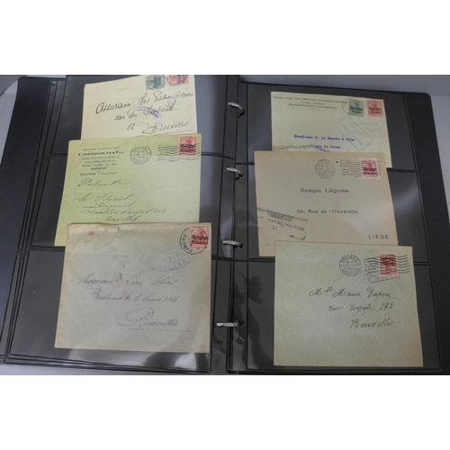 732 - Stamps;-Belgium postal history and first day covers in an album with a number of German Occupation i... 