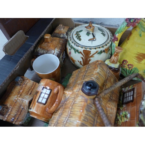 750 - A collection of cottage ware china, a Price Bros. jug and a Crown Devon fox hunting biscuit barrel *... 