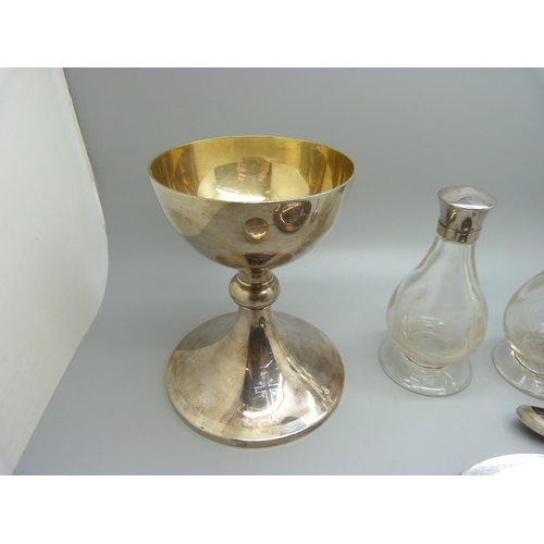 842 - A c1970 silver travelling communion set, 447g, personalised