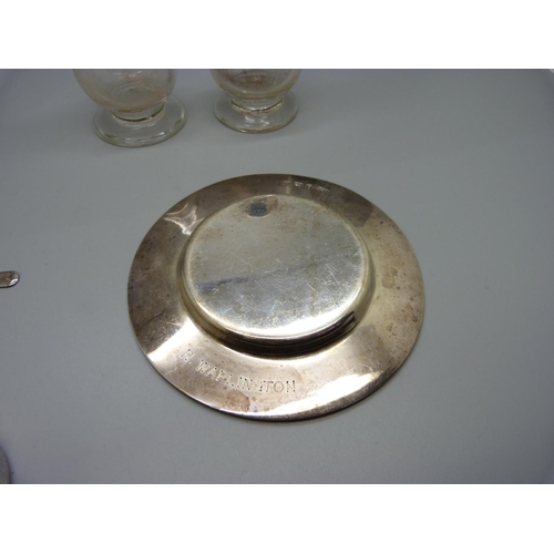 842 - A c1970 silver travelling communion set, 447g, personalised