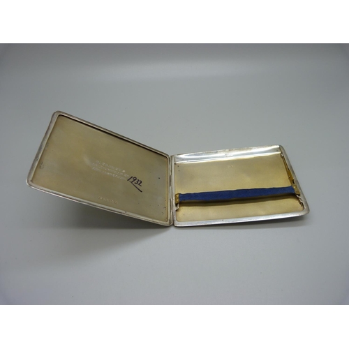 850 - An Art Deco silver cigarette case, Birmingham 1932, Mappin & Webb, personalised, 150g