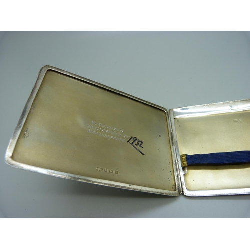 850 - An Art Deco silver cigarette case, Birmingham 1932, Mappin & Webb, personalised, 150g