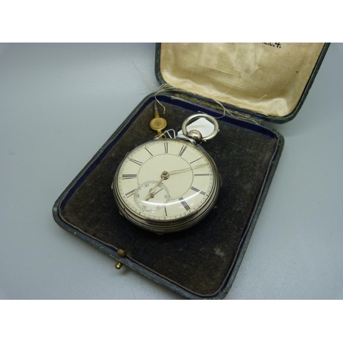 860 - A silver pocket watch, William Hirst, Heckmondwike, in box